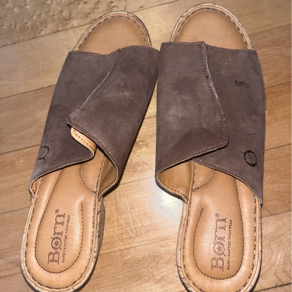 Born Tan Leather Slide Sandals